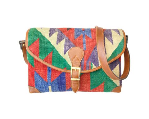 Kinza Handmade Turkish Kilim-Leather Women's Boho Bag