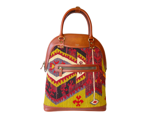 Kinza Handmade Turkish Kilim-Leather Women's Boho Bag