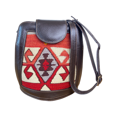 Kinza Handmade Turkish Kilim-Leather Women's Boho Bag